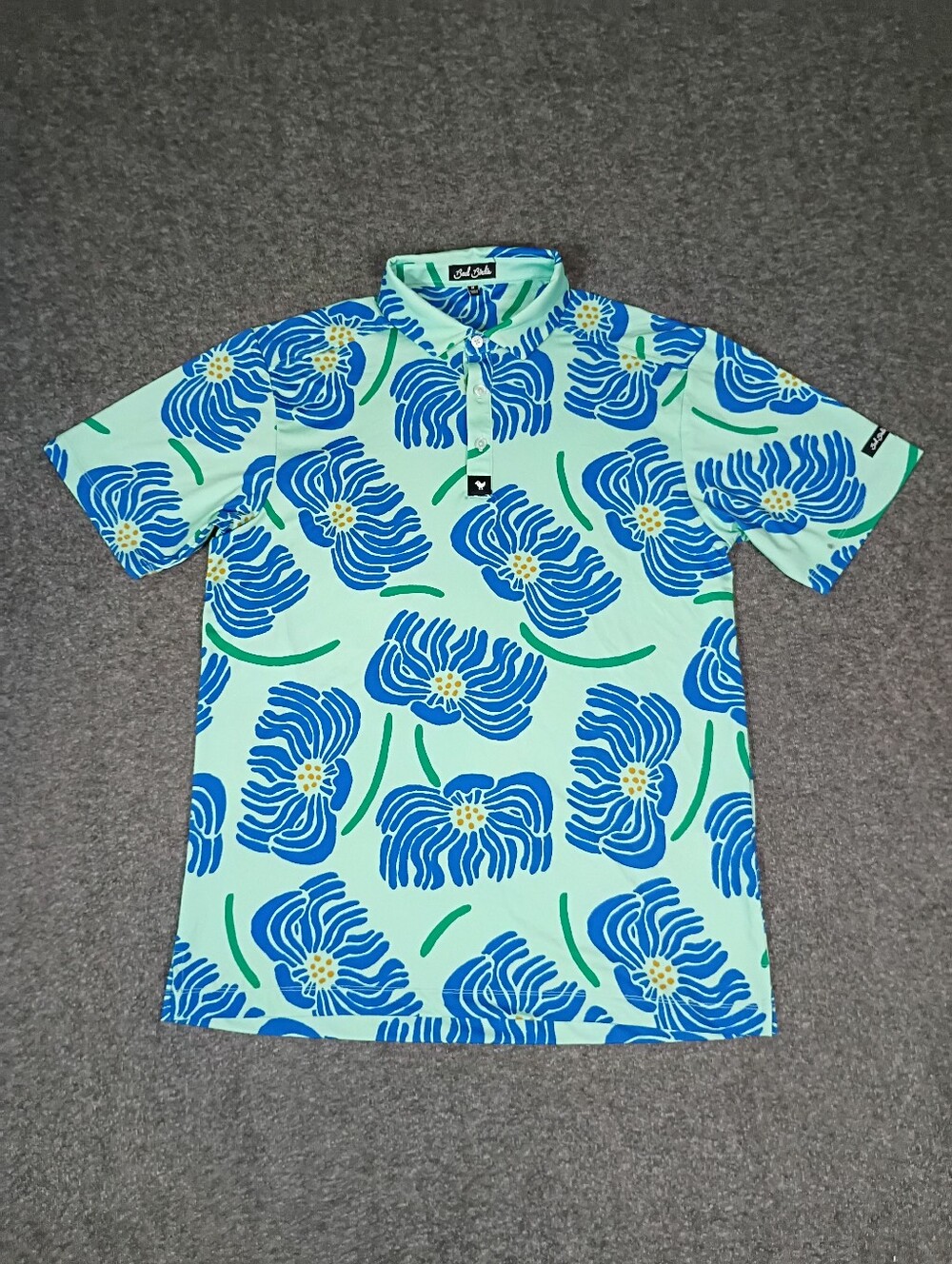 Bad Birdie Get In My Jelly Golf Polo Men’s M Mint Blue Floral Performance